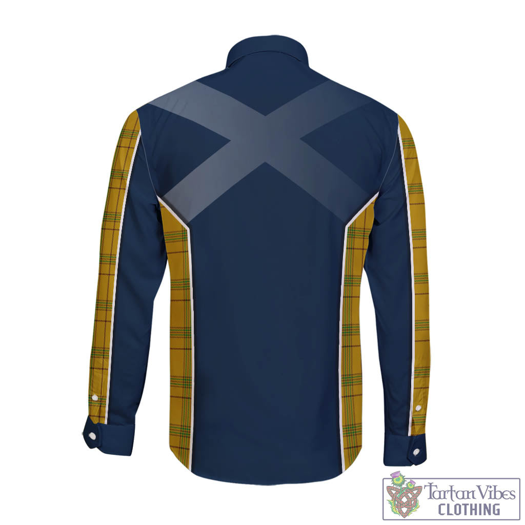 Tartan Vibes Clothing Houston Tartan Long Sleeve Button Up Shirt with Family Crest and Scottish Thistle Vibes Sport Style