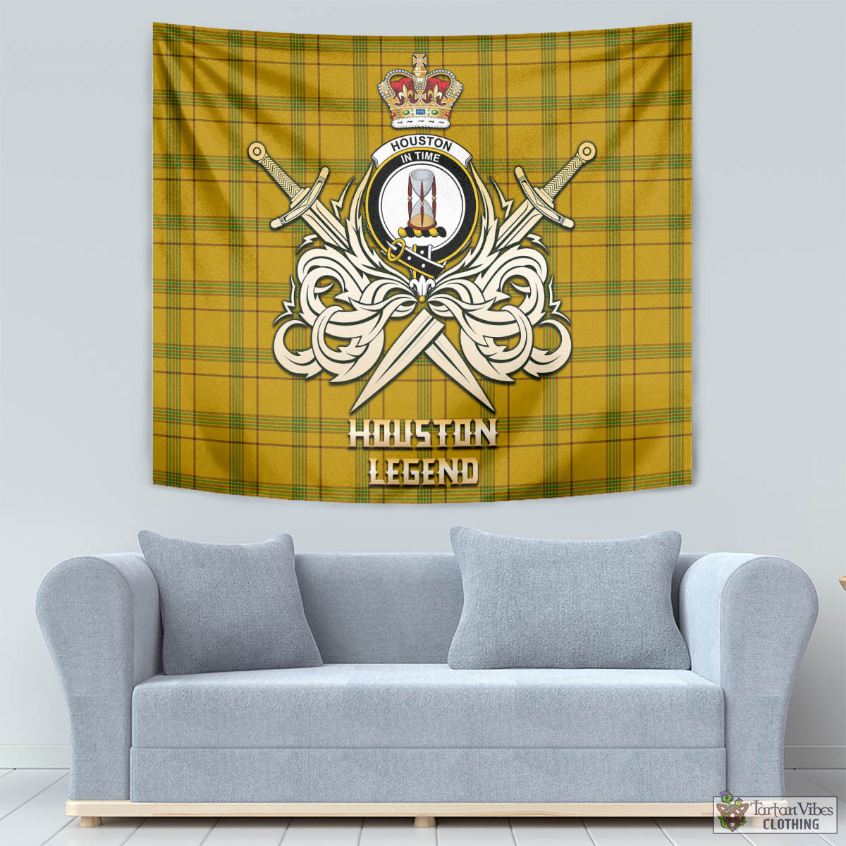 Tartan Vibes Clothing Houston Tartan Tapestry with Clan Crest and the Golden Sword of Courageous Legacy