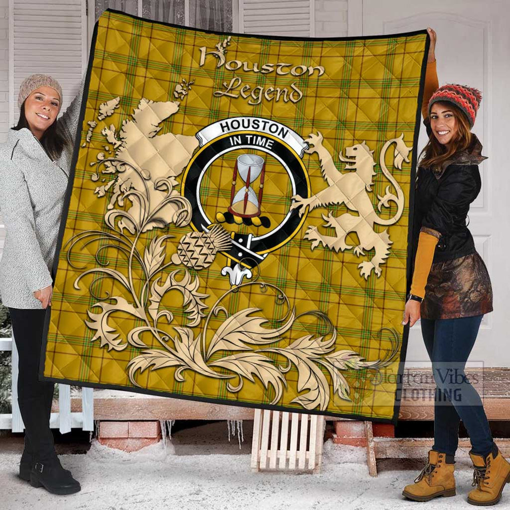 Tartan Vibes Clothing Houston Tartan Quilt with Family Crest and Scottish Symbol Style