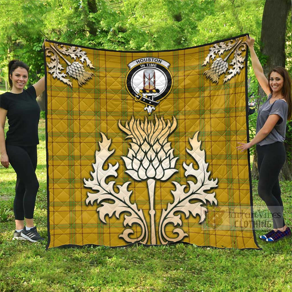 Tartan Vibes Clothing Houston Tartan Quilt with Family Crest and Golden Thistle Style