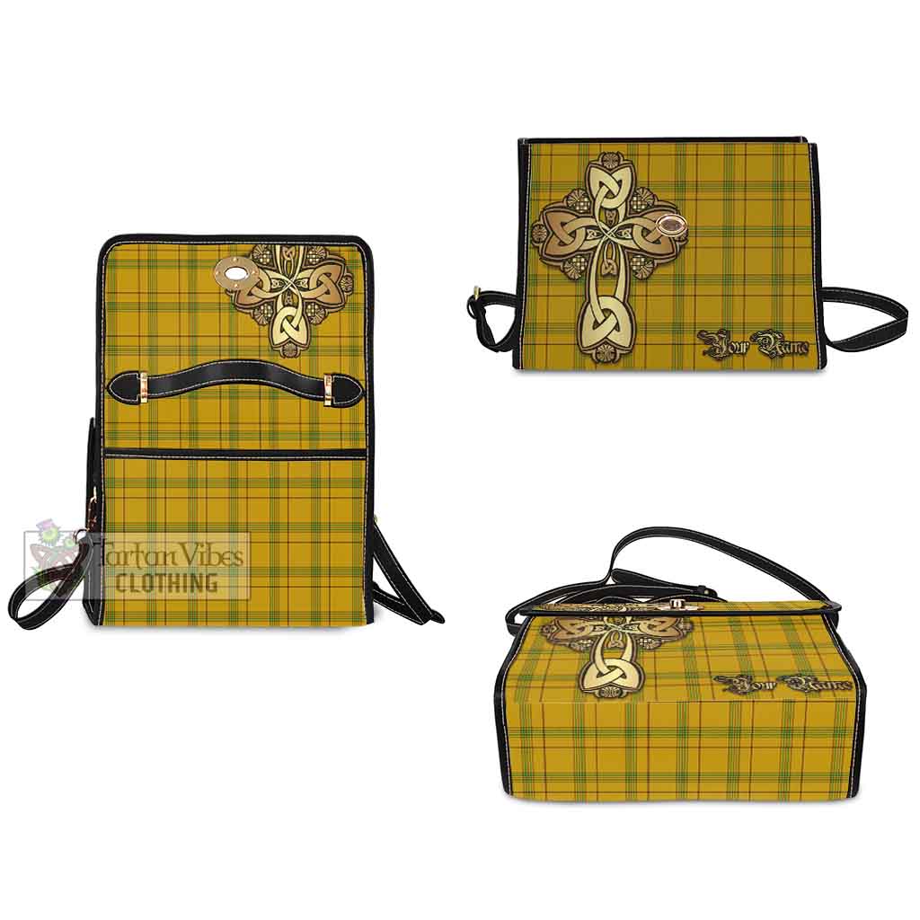 Tartan Vibes Clothing Houston Tartan Waterproof Canvas Bag Golden Thistle Celtic Cross Style