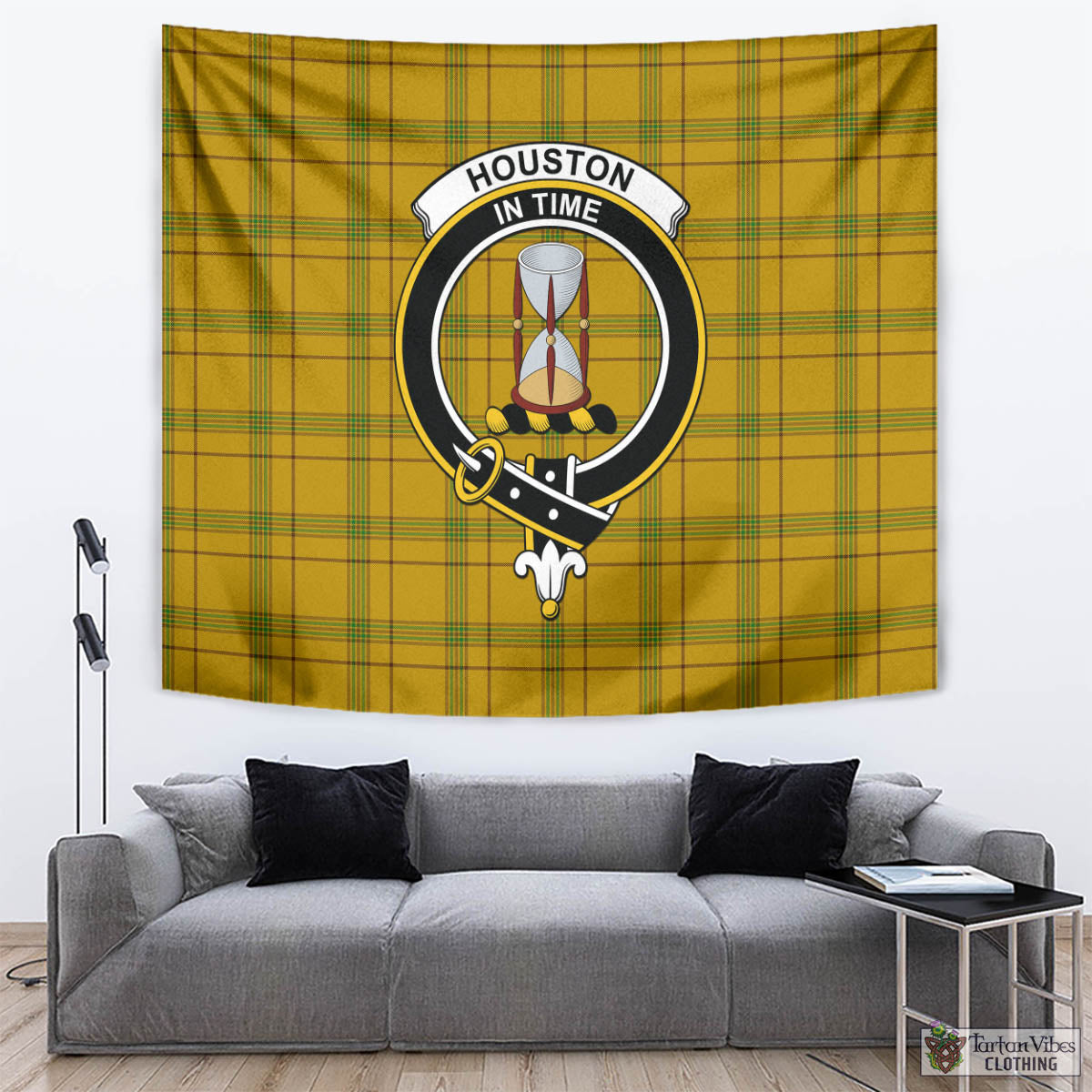 Tartan Vibes Clothing Houston Tartan Tapestry Wall Hanging and Home Decor for Room with Family Crest