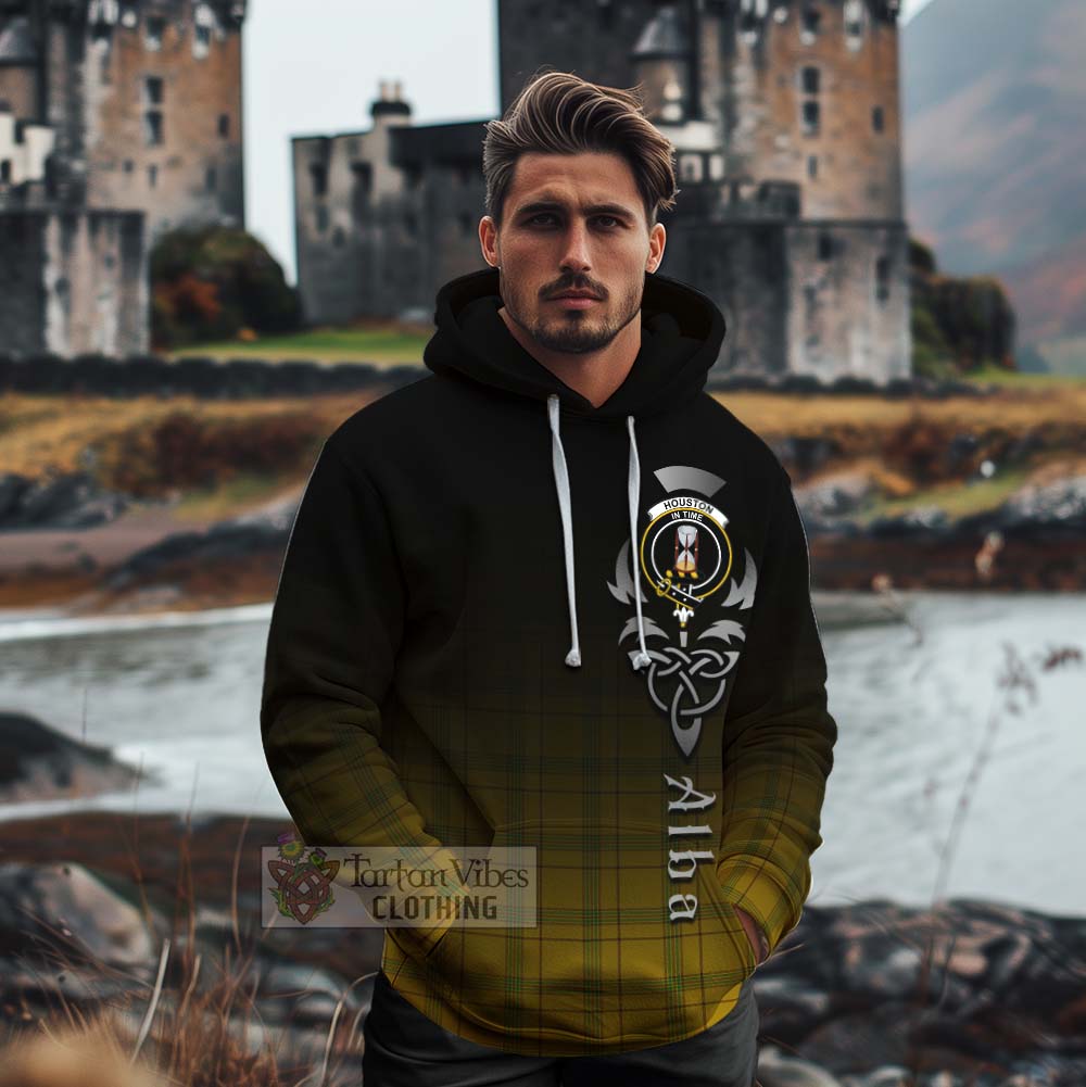 Tartan Vibes Clothing Houston Tartan Cotton Hoodie Featuring Alba Gu Brath Family Crest Celtic Inspired