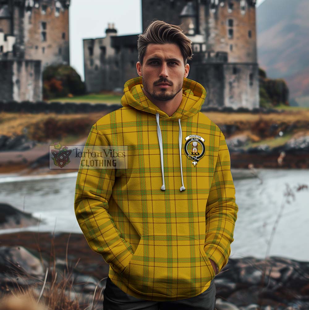 Tartan Vibes Clothing Houston Tartan Cotton Hoodie with Family Crest Celtic Skull Style