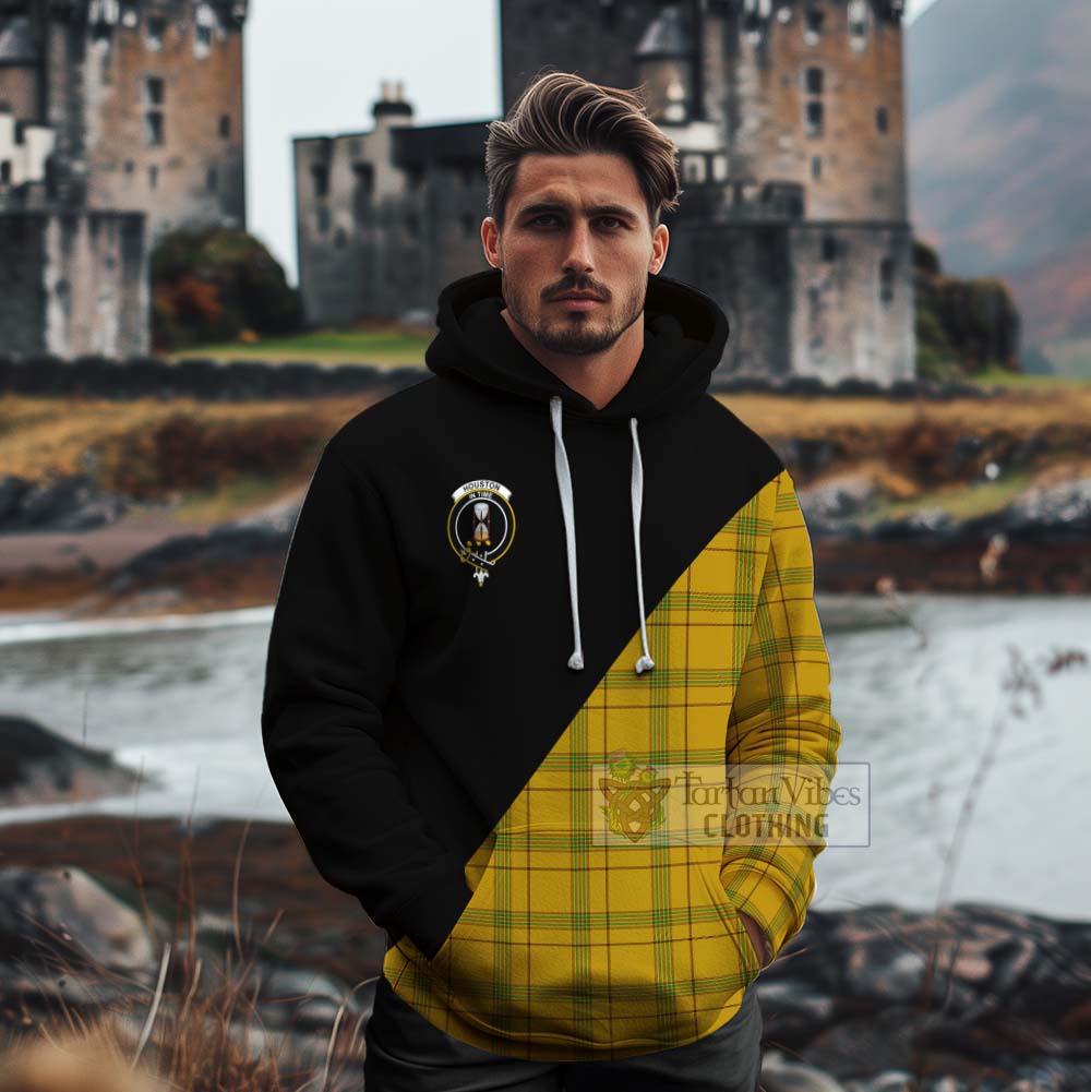 Tartan Vibes Clothing Houston Tartan Cotton Hoodie with Family Crest and Military Logo Style