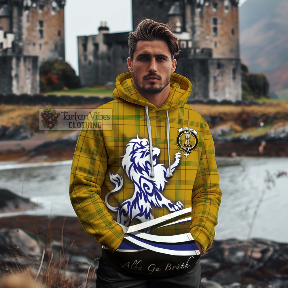 Tartan Vibes Clothing Houston Tartan Cotton Hoodie with Alba Gu Brath Regal Lion Emblem