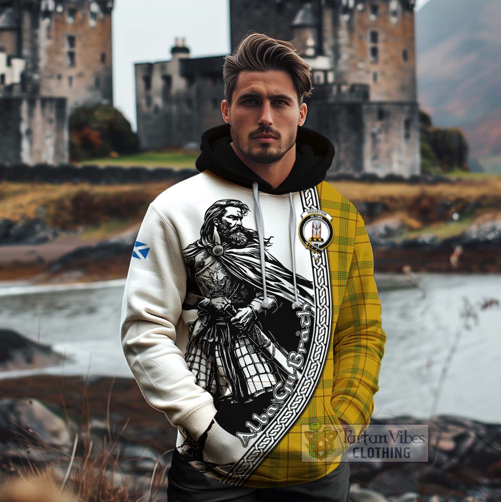 Tartan Vibes Clothing Houston Tartan Clan Crest Cotton Hoodie with Highlander Warrior Celtic Style