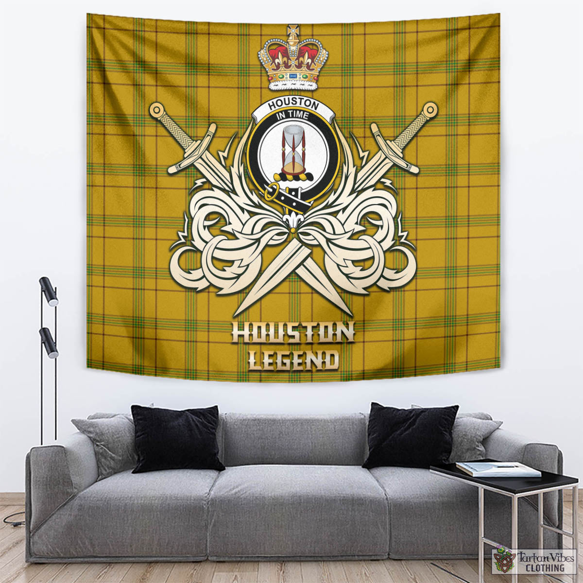 Tartan Vibes Clothing Houston Tartan Tapestry with Clan Crest and the Golden Sword of Courageous Legacy