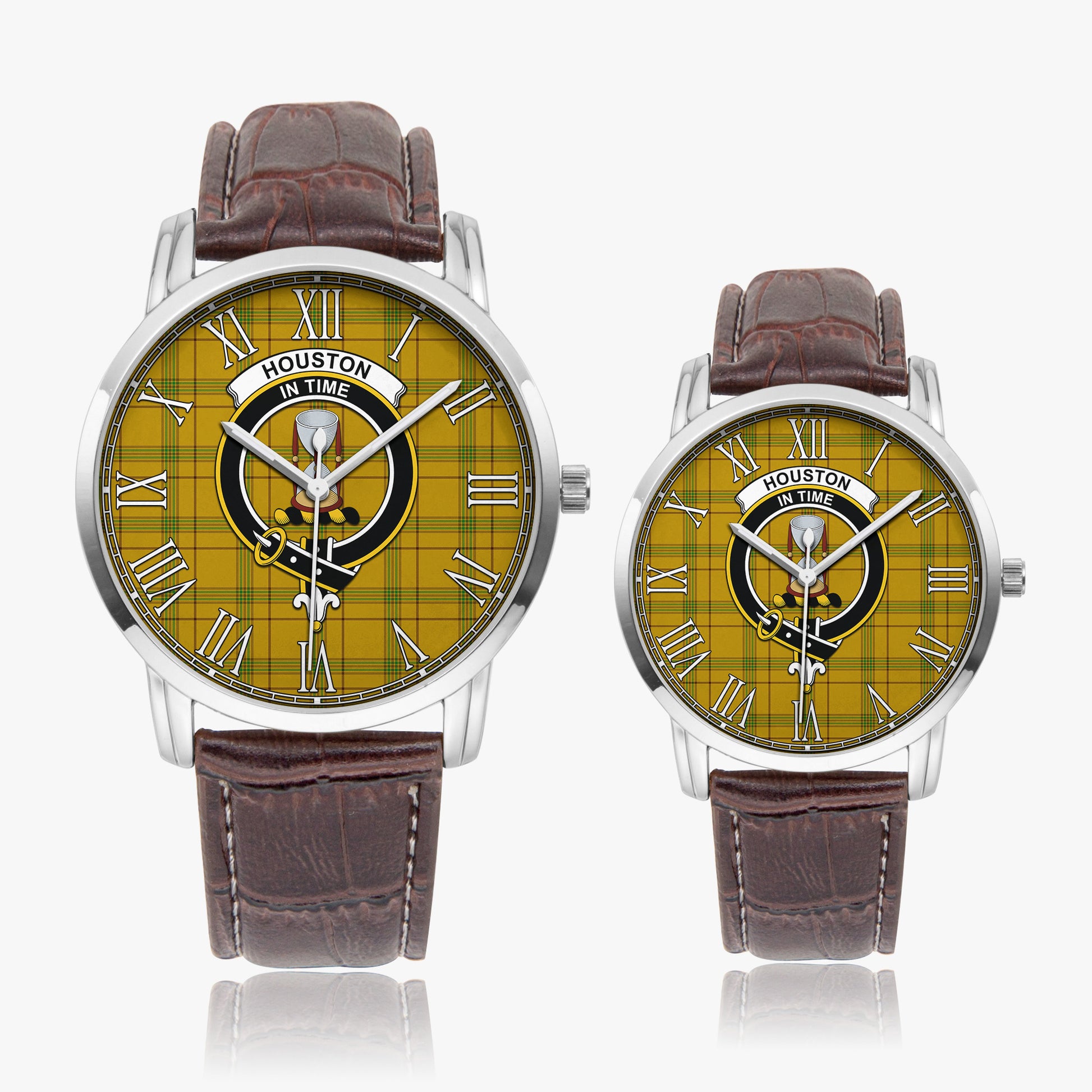 Houston Tartan Family Crest Leather Strap Quartz Watch - Tartanvibesclothing