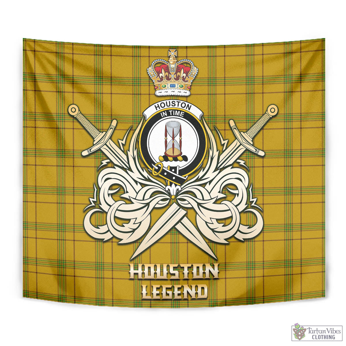 Tartan Vibes Clothing Houston Tartan Tapestry with Clan Crest and the Golden Sword of Courageous Legacy