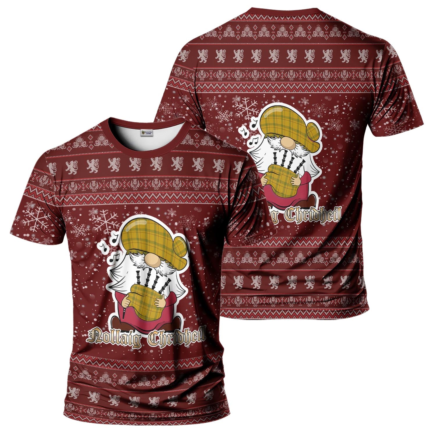 Houston Clan Christmas Family T-Shirt with Funny Gnome Playing Bagpipes - Tartanvibesclothing