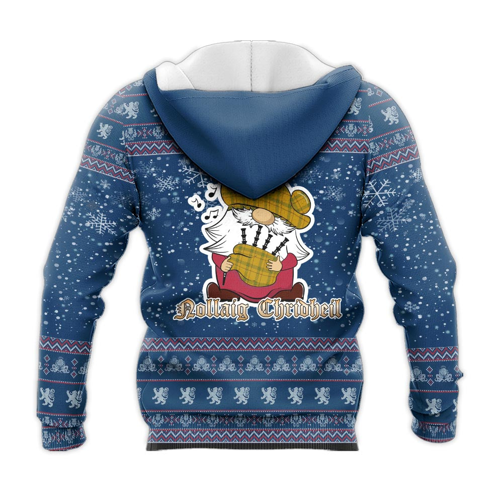 Houston Clan Christmas Knitted Hoodie with Funny Gnome Playing Bagpipes - Tartanvibesclothing