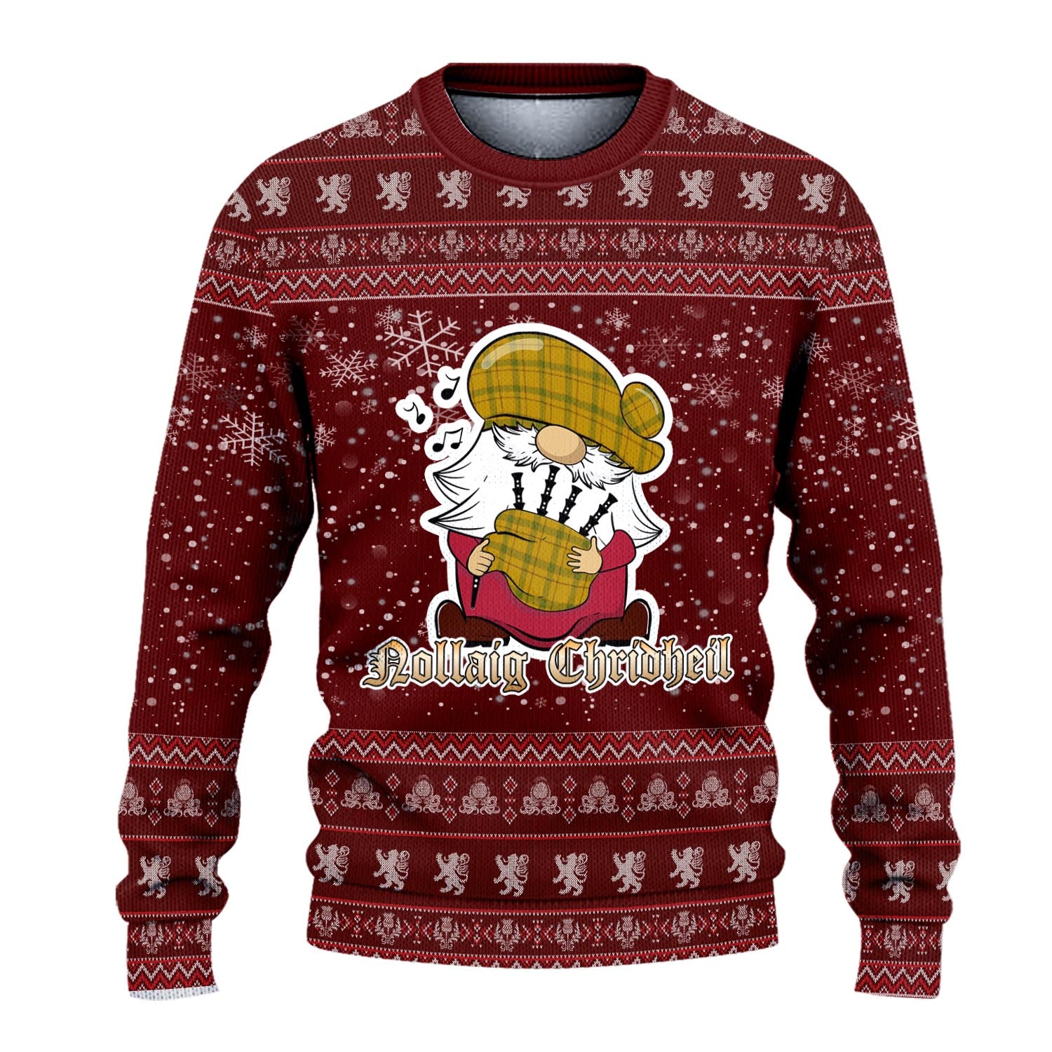 Houston Clan Christmas Family Knitted Sweater with Funny Gnome Playing Bagpipes - Tartanvibesclothing