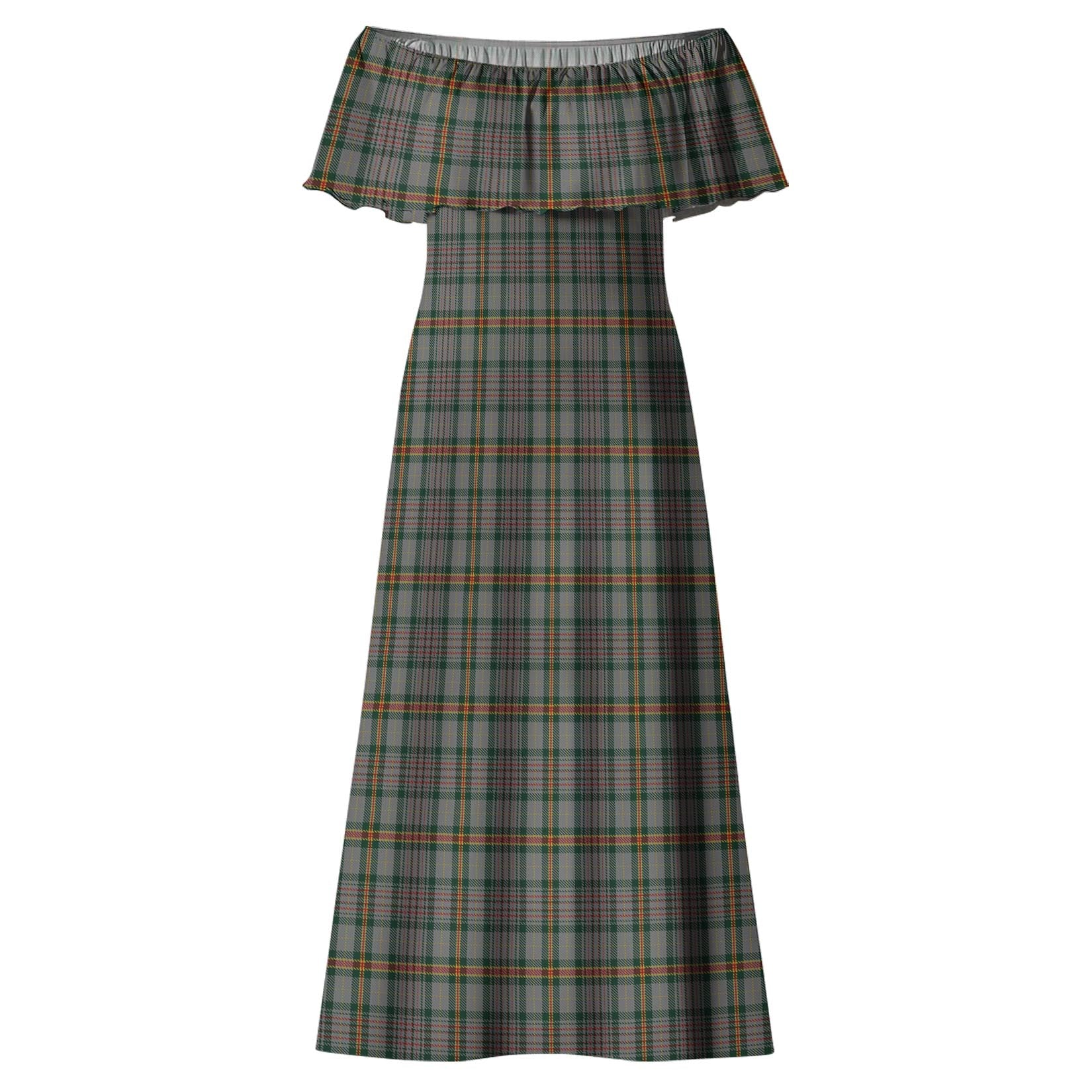 Howell of Wales Tartan Off Shoulder Long Dress - Tartanvibesclothing