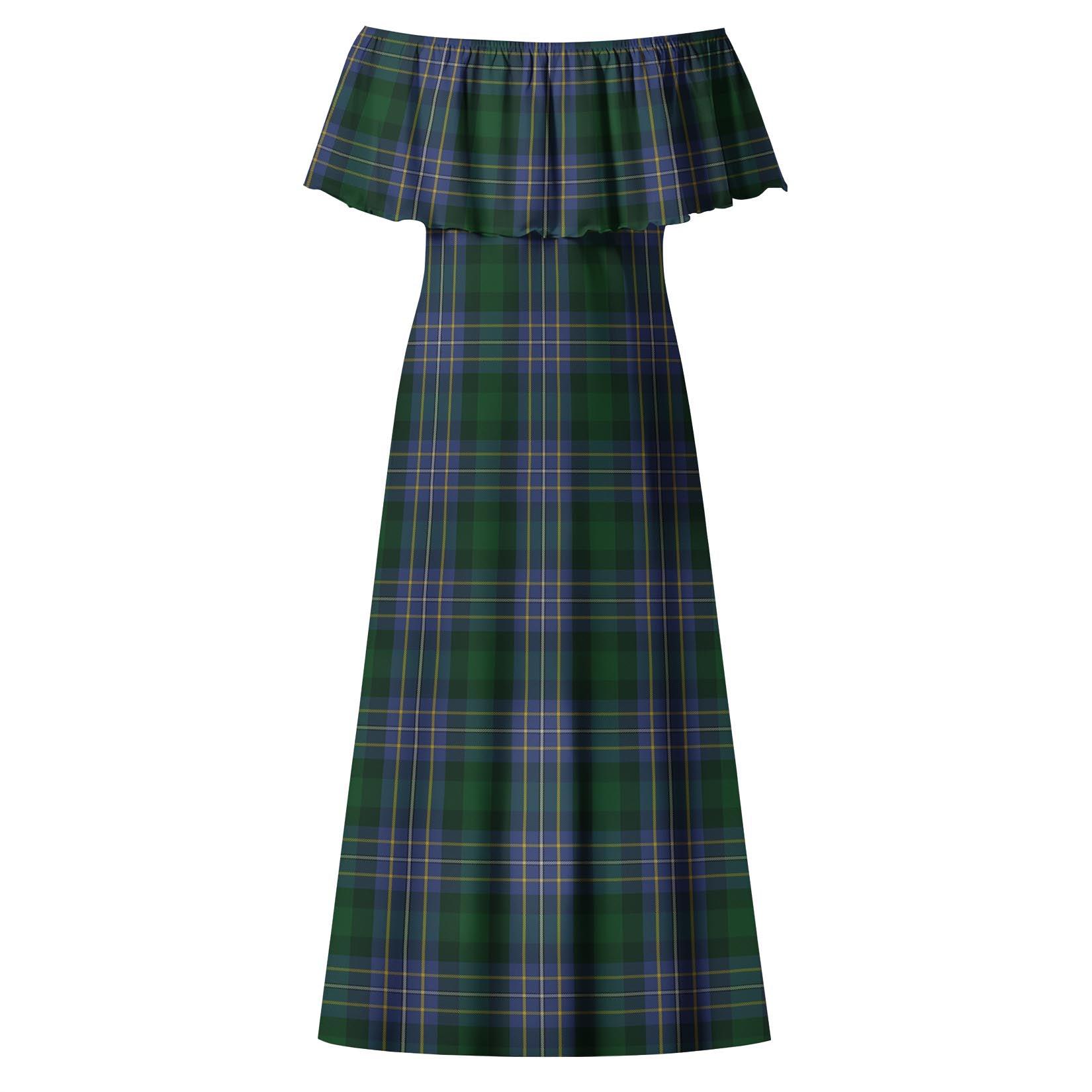 Hughes Tartan Off Shoulder Long Dress - Tartanvibesclothing