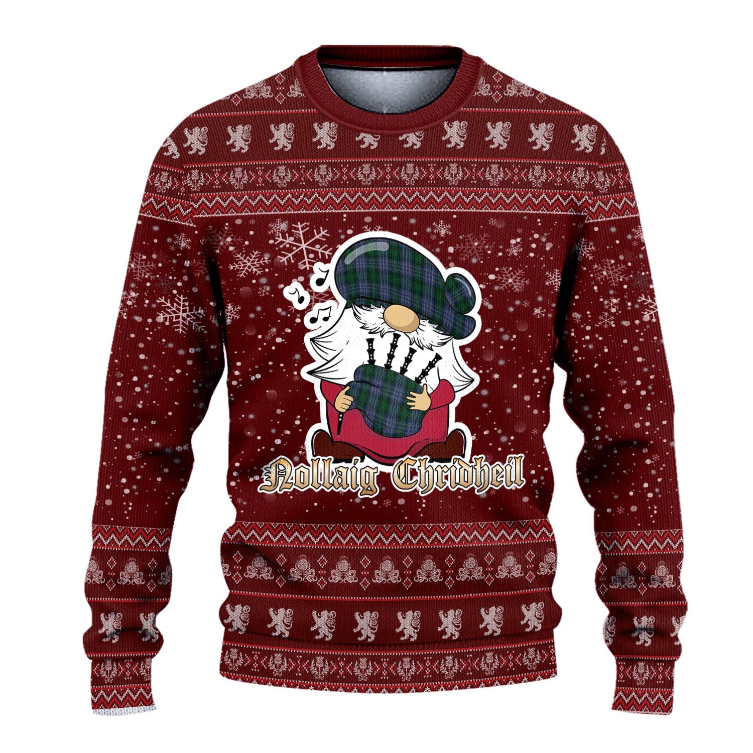 Hughes Clan Christmas Family Knitted Sweater with Funny Gnome Playing Bagpipes - Tartanvibesclothing