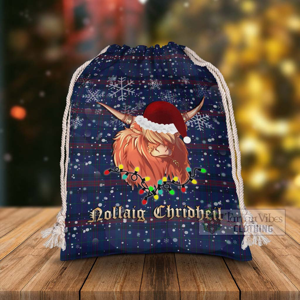 Tartan Vibes Clothing Hughes of Wales Tartan Christmas Santa's Bag with Highland Cow