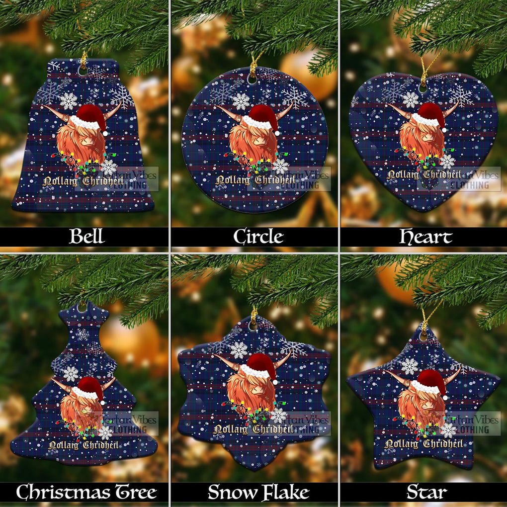 Tartan Vibes Clothing Hughes of Wales Clan Tartan Ornament with Christmas Twinkle Highland Cattle