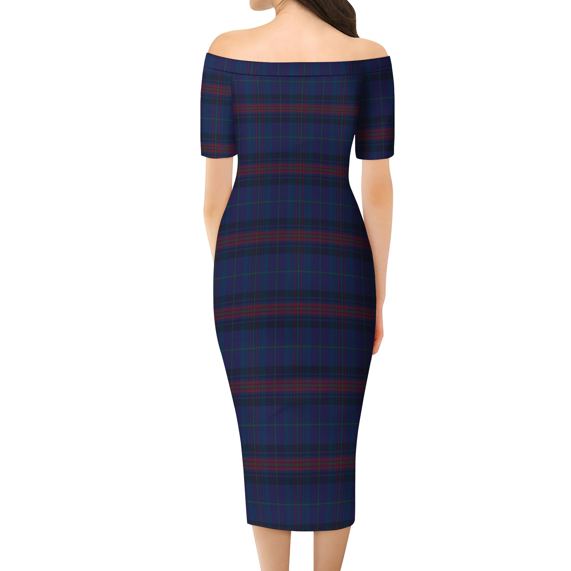 Hughes of Wales Tartan Off Shoulder Lady Dress - Tartanvibesclothing