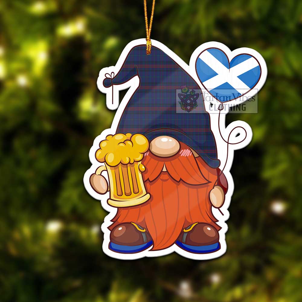 Tartan Vibes Clothing Hughes of Wales Tartan Gnome Holding Beer Glass Christmas Ornament with Personalized National Flag