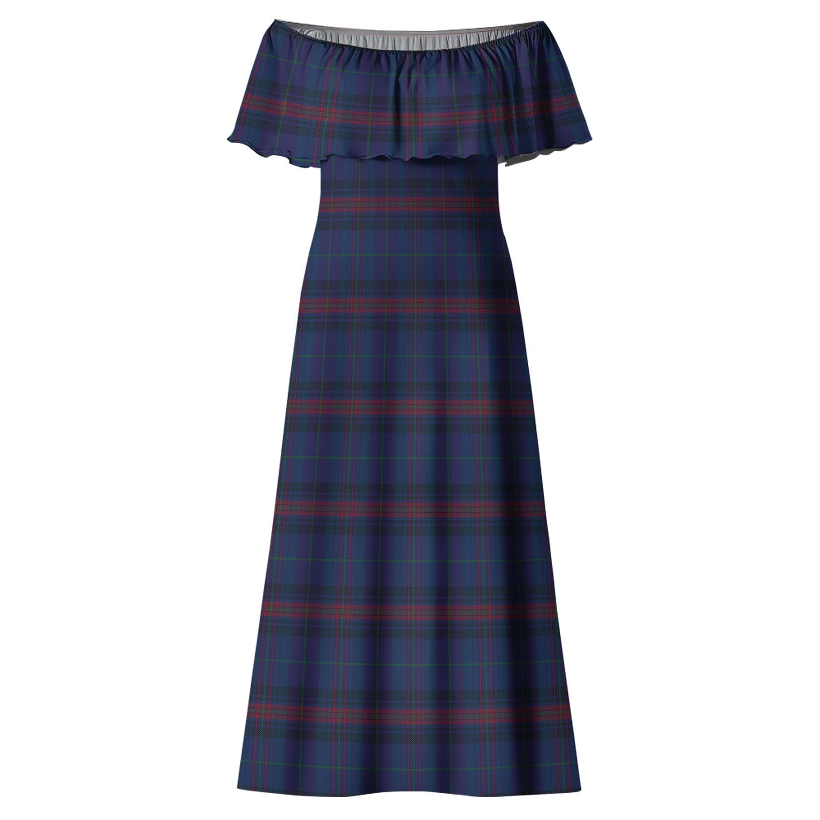 Hughes of Wales Tartan Off Shoulder Long Dress - Tartanvibesclothing