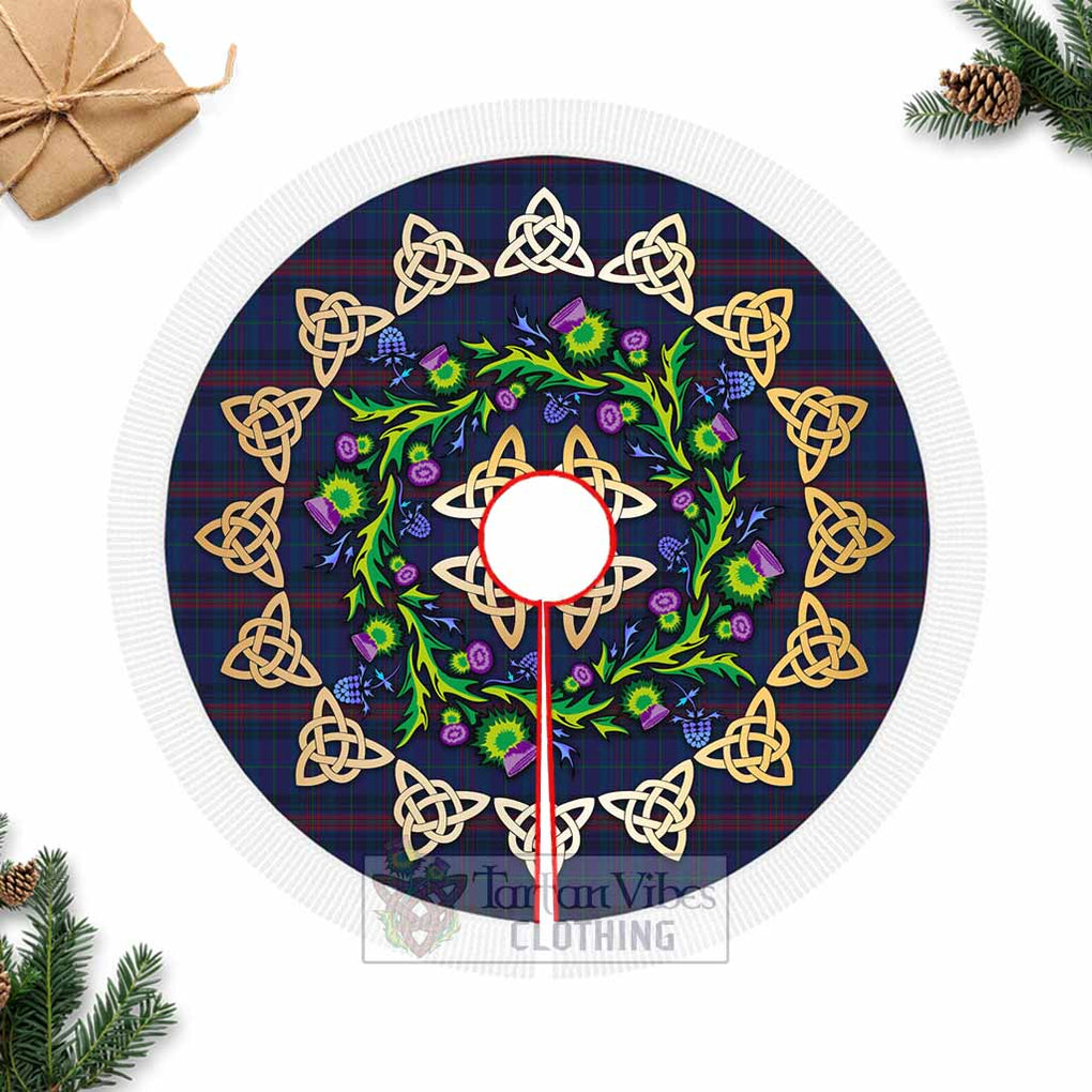 Tartan Vibes Clothing Hughes of Wales Tartan Christmas Tree Skirt with Thistle Celtic Knot Style