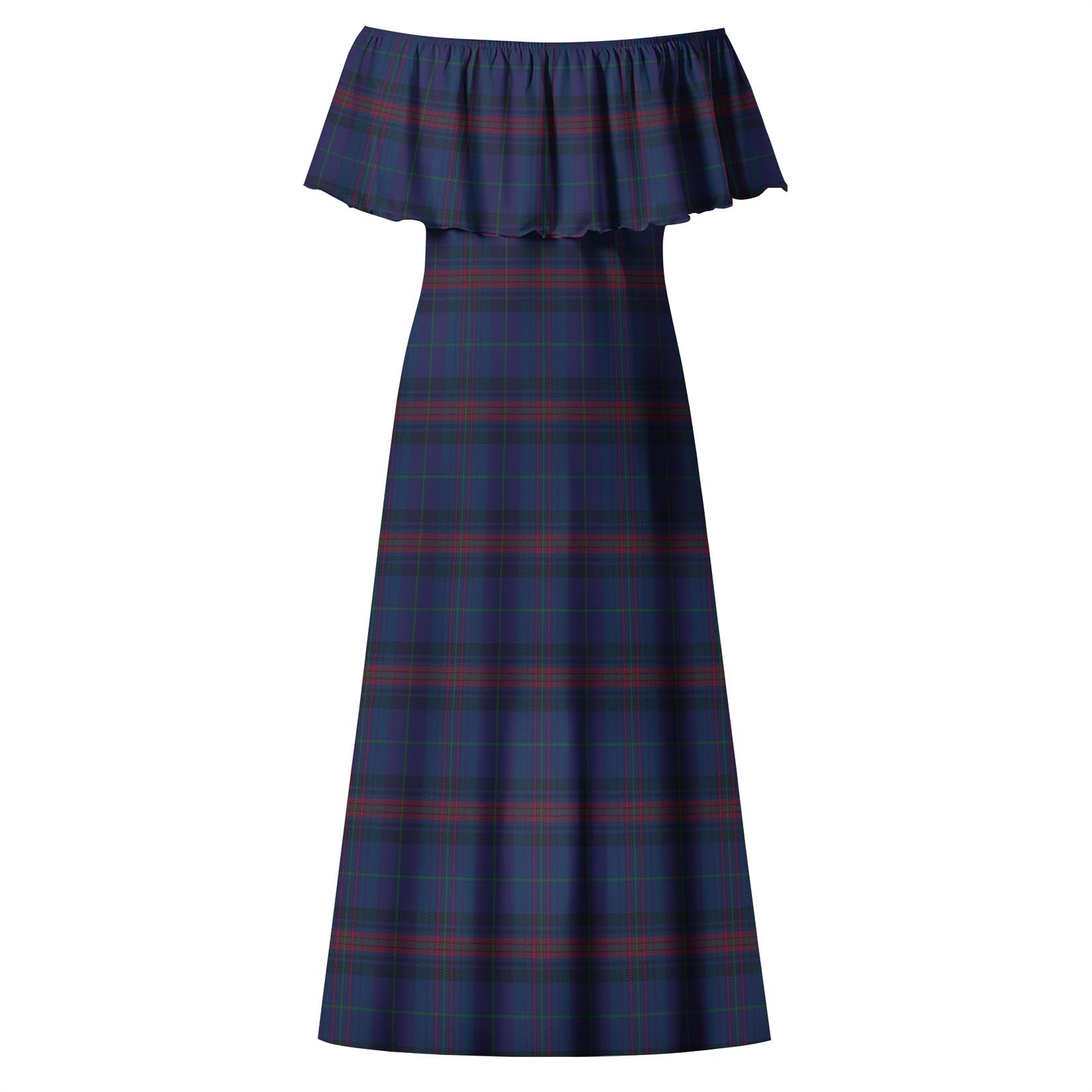 Hughes of Wales Tartan Off Shoulder Long Dress - Tartanvibesclothing