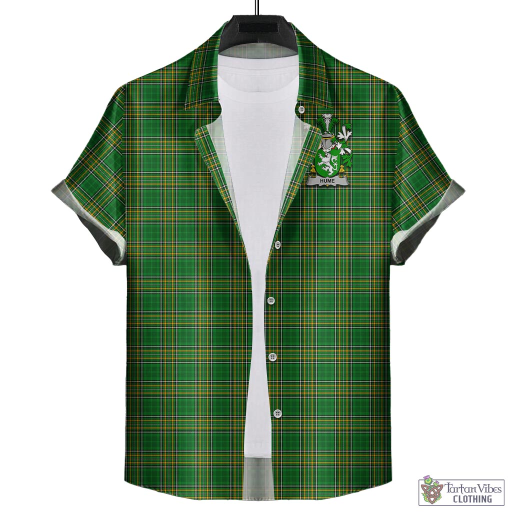 Tartan Vibes Clothing Hume Ireland Clan Tartan Short Sleeve Button Up with Coat of Arms