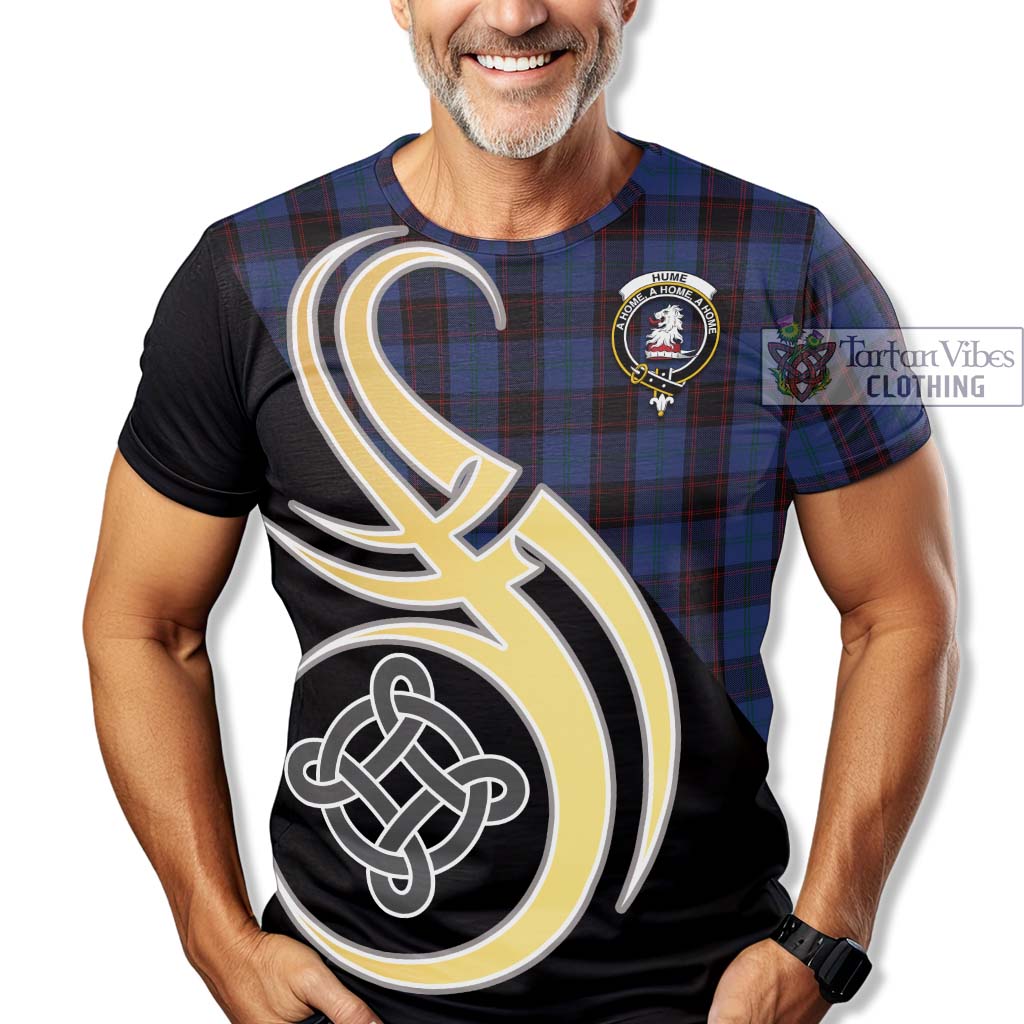 Tartan Vibes Clothing Hume Tartan T-Shirt with Family Crest and Celtic Symbol Style