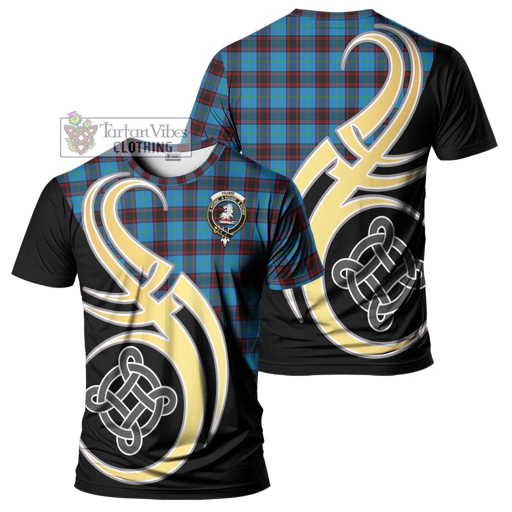 Tartan Vibes Clothing Hume Ancient Tartan T-Shirt with Family Crest and Celtic Symbol Style