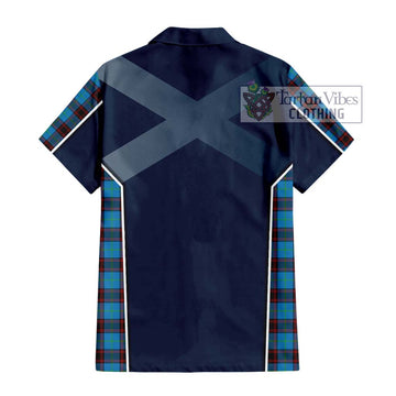 Hume Ancient Tartan Short Sleeve Button Shirt with Family Crest and Lion Rampant Vibes Sport Style