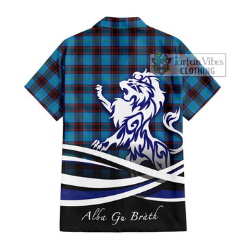 Hume Ancient Tartan Short Sleeve Button Shirt with Alba Gu Brath Regal Lion Emblem