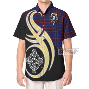 Hume Modern Tartan Short Sleeve Button Shirt with Family Crest and Celtic Symbol Style