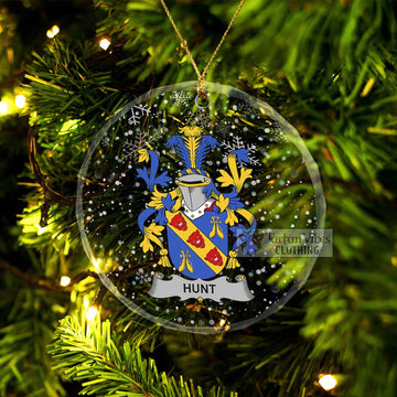 Hunt Irish Clan Christmas Glass Ornament with Coat of Arms