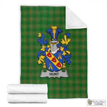 Hunt Irish Clan Tartan Blanket with Coat of Arms X-Large 59 x 79 inches 150 x 200 cm - Tartan Vibes Clothing