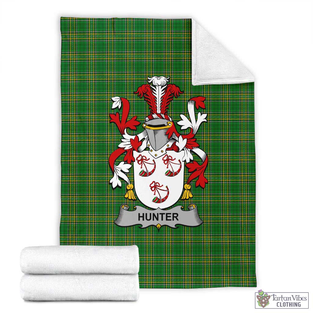 Tartan Vibes Clothing Hunter Irish Clan Tartan Blanket with Coat of Arms