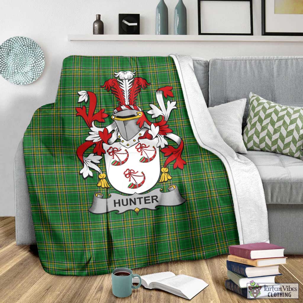 Tartan Vibes Clothing Hunter Irish Clan Tartan Blanket with Coat of Arms