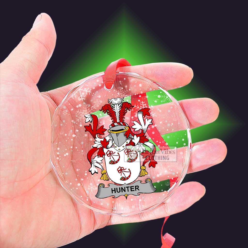 Hunter Irish Clan Christmas Glass Ornament with Coat of Arms - 2D-tartanvibesclothing