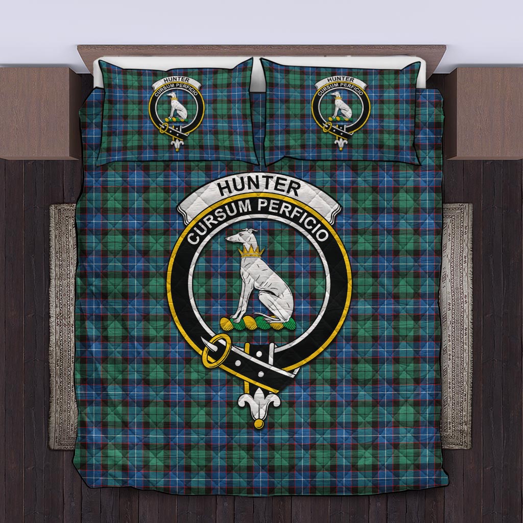 Hunter Ancient Tartan Quilt Bed Set with Family Crest Twin - Tartan Vibes Clothing