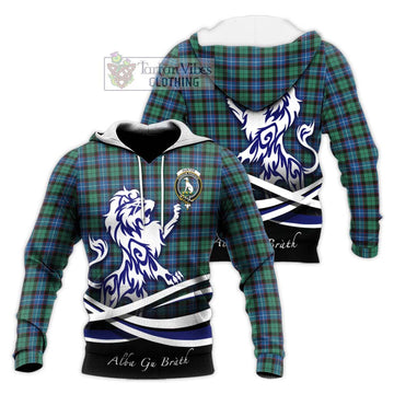 Hunter Ancient Tartan Knitted Hoodie with Alba Gu Brath Regal Lion Emblem