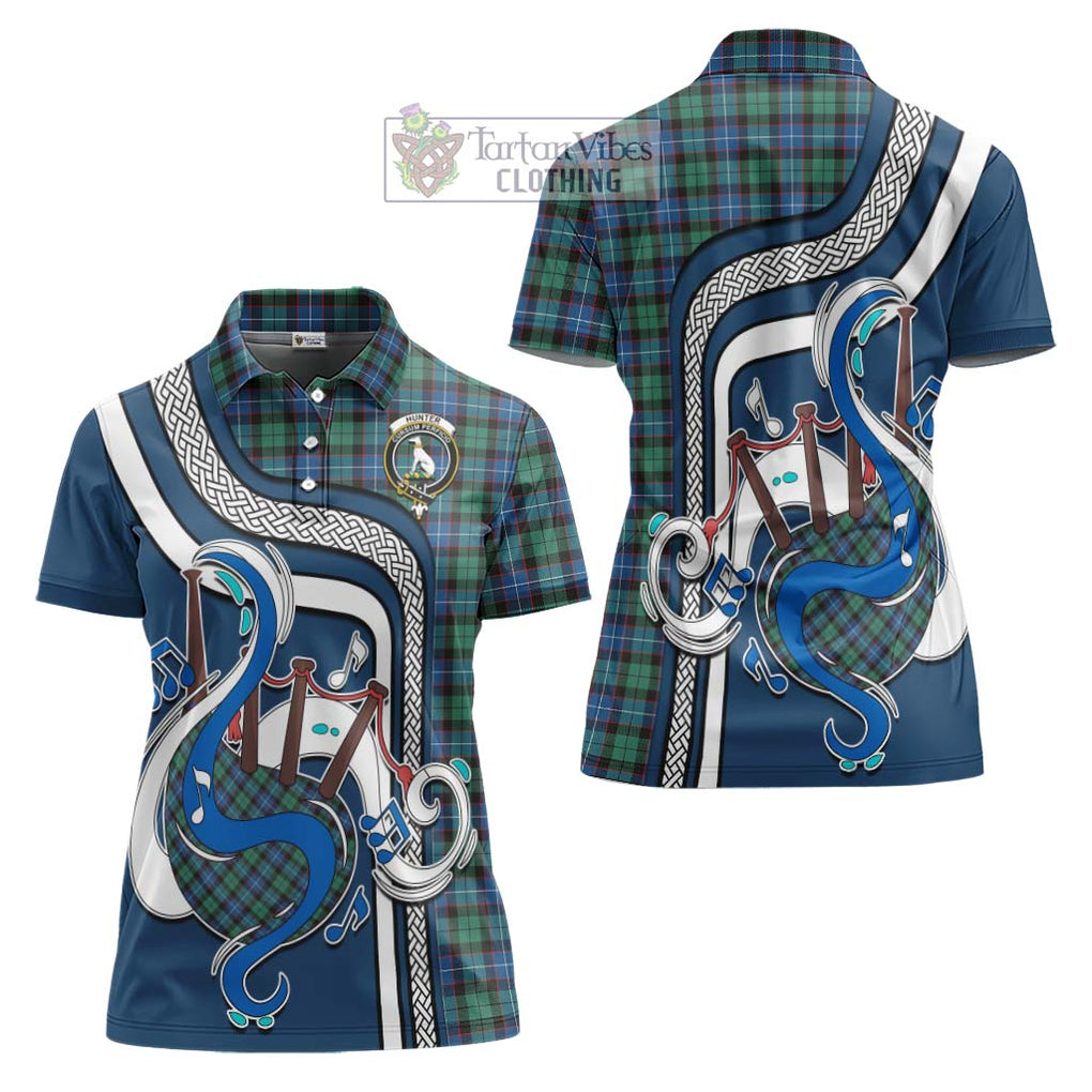 Hunter Ancient Tartan Women's Polo Shirt with Epic Bagpipe Style Women - Tartanvibesclothing Shop