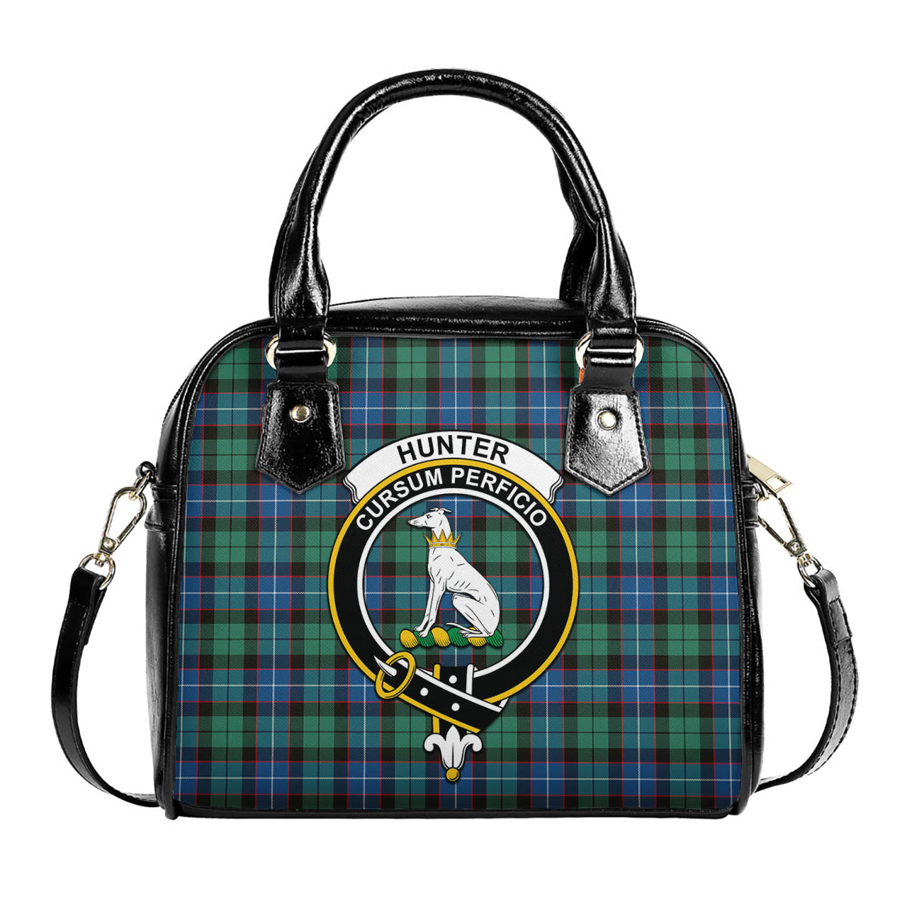 Hunter Ancient Tartan Shoulder Handbags with Family Crest One Size 6*25*22 cm - Tartanvibesclothing