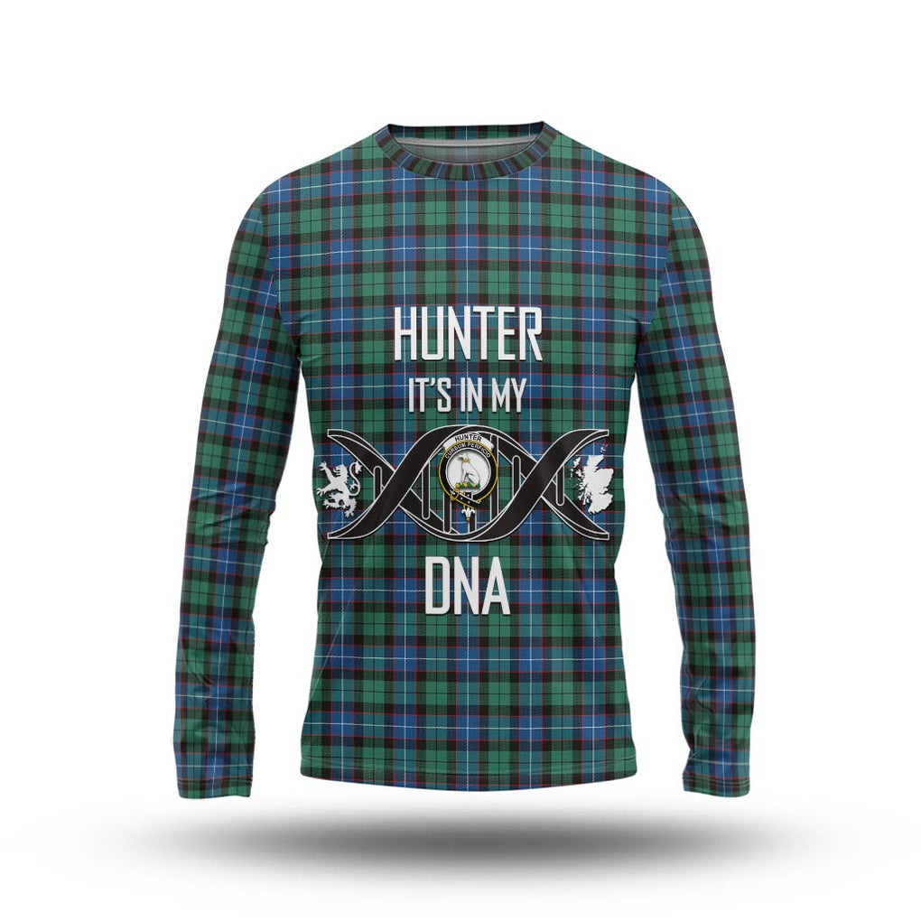 Hunter Ancient Tartan Long Sleeve T-Shirt with Family Crest DNA In Me Style Unisex - Tartanvibesclothing Shop