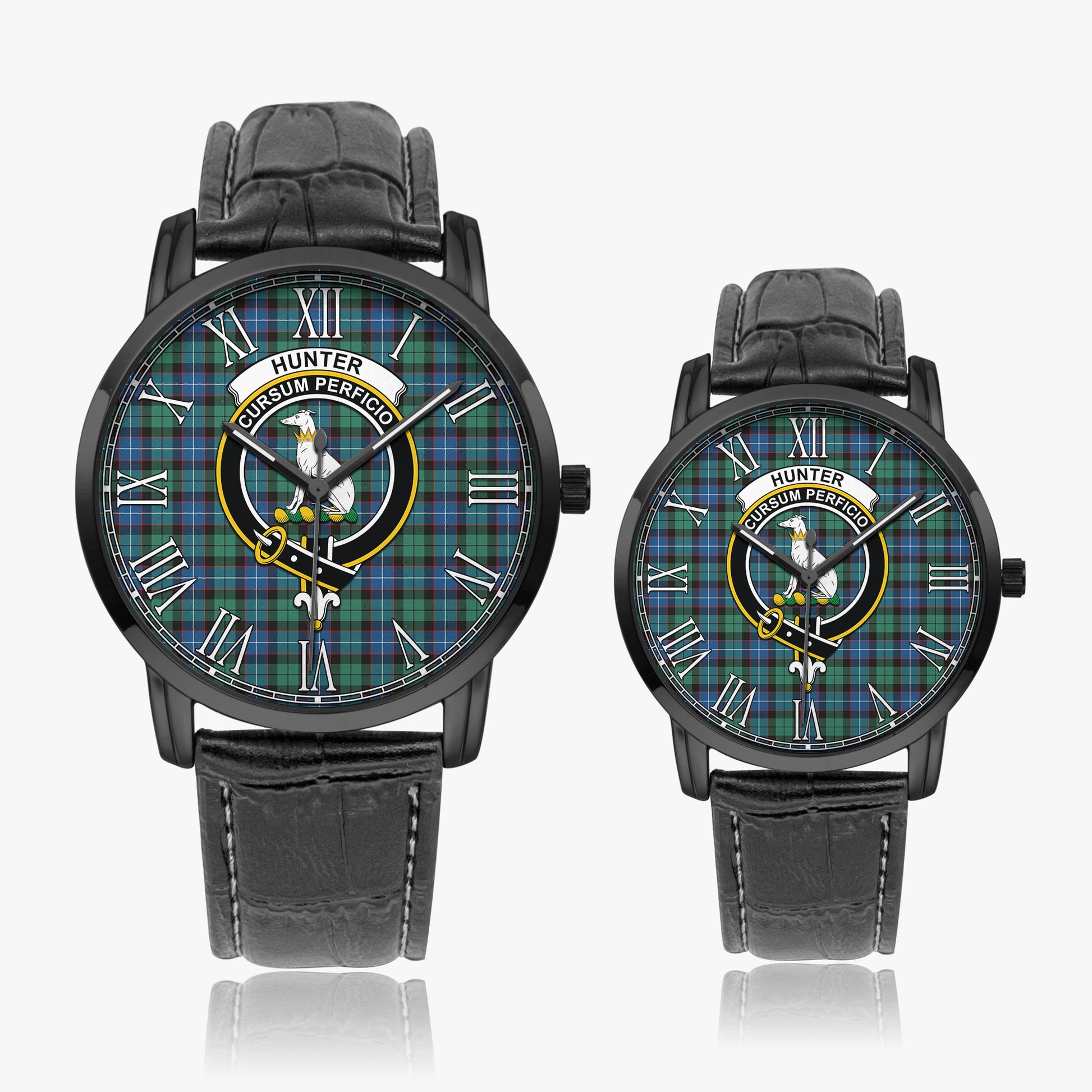 Hunter Ancient Tartan Family Crest Leather Strap Quartz Watch - Tartanvibesclothing