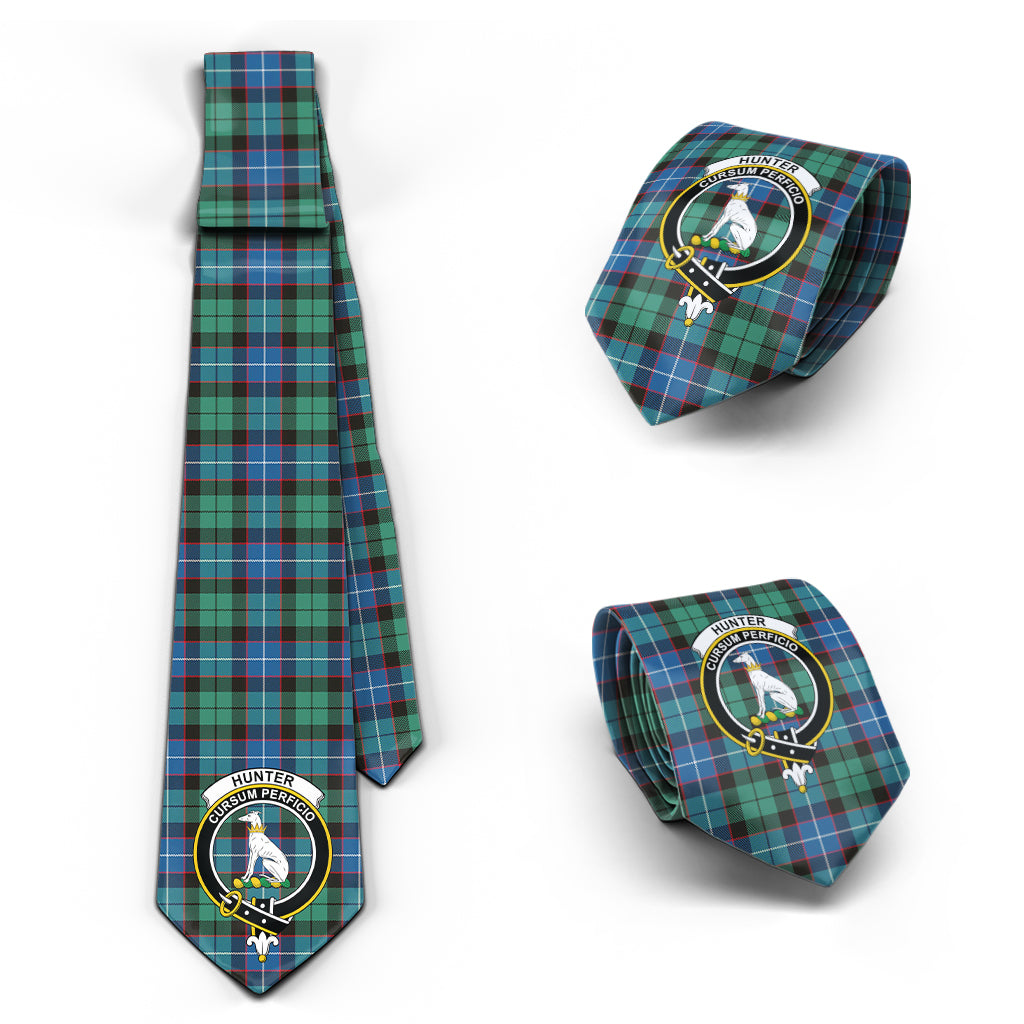 Hunter Ancient Tartan Classic Necktie with Family Crest Necktie One Size - Tartan Vibes Clothing