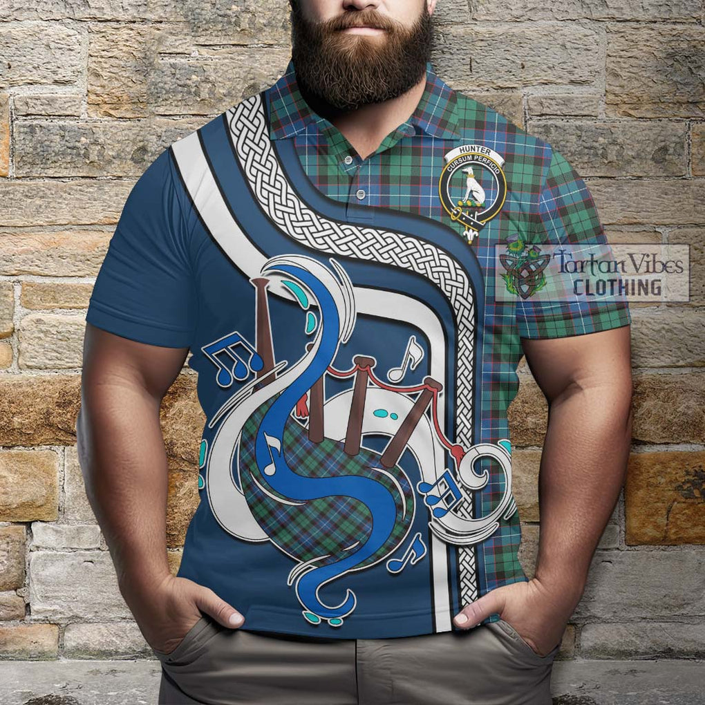 Tartan Vibes Clothing Hunter Ancient Tartan Polo Shirt with Epic Bagpipe Style