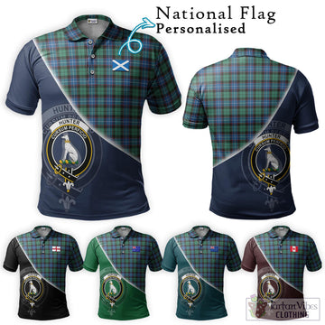 Hunter Ancient Tartan Polo Shirt with Personalised National Flag and Family Crest Half Style