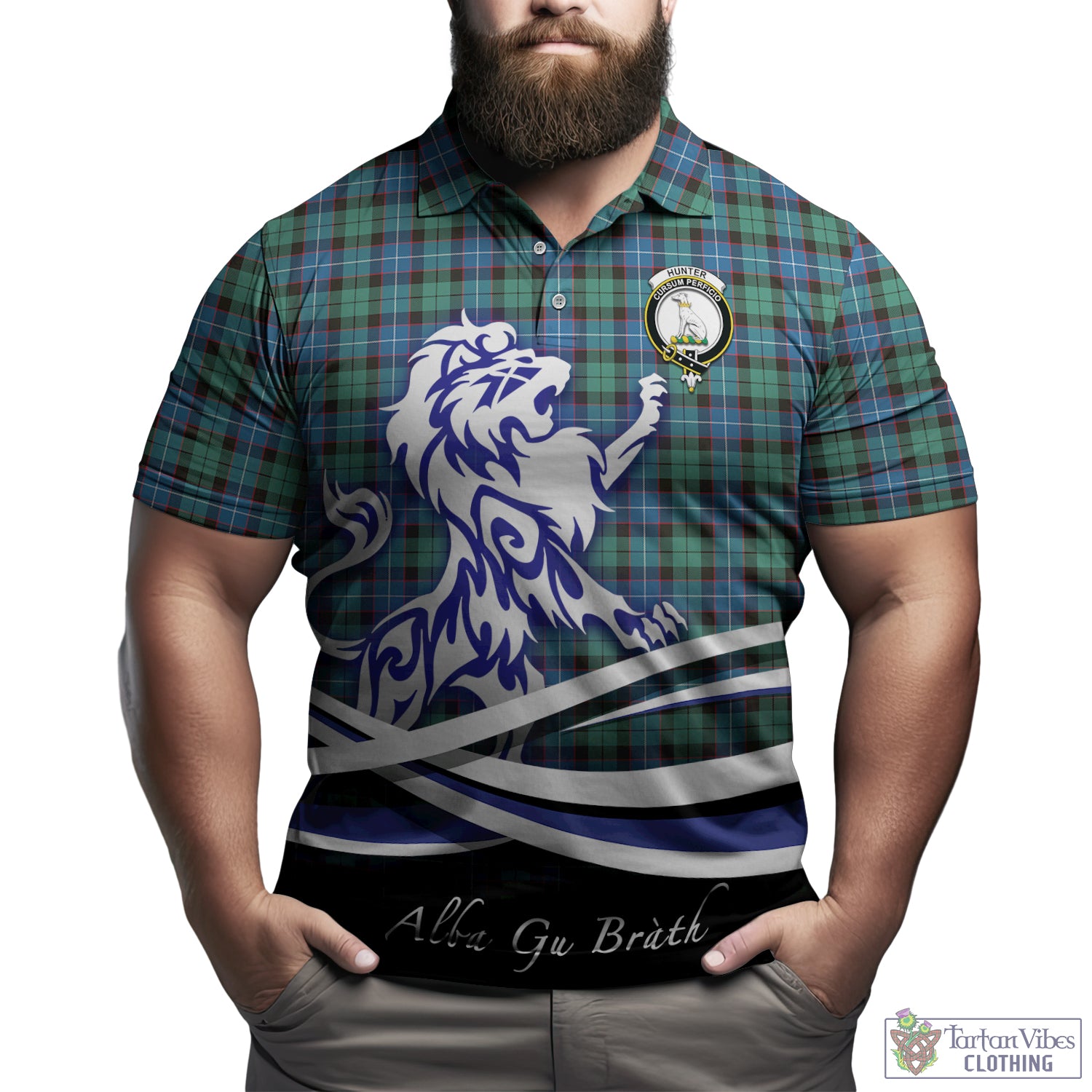 hunter-ancient-tartan-polo-shirt-with-alba-gu-brath-regal-lion-emblem