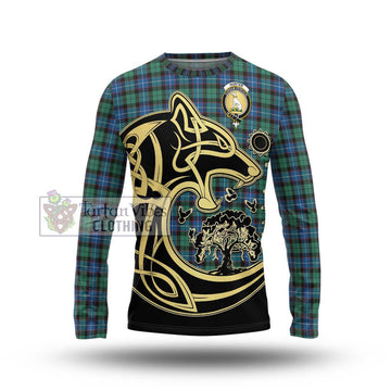 Hunter Ancient Tartan Long Sleeve T-Shirt with Family Crest Celtic Wolf Style