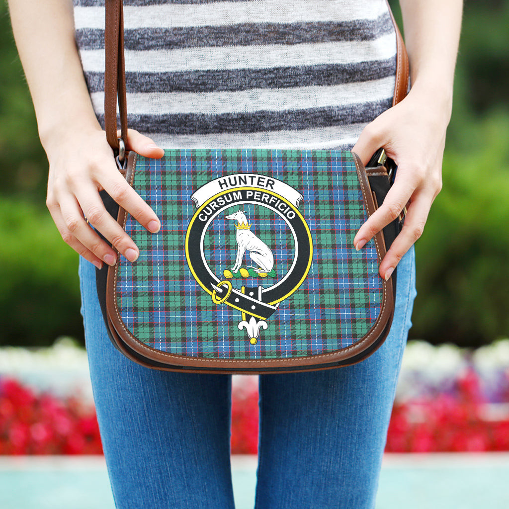 Hunter Ancient Tartan Saddle Bag with Family Crest One Size - Tartan Vibes Clothing